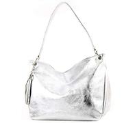 modamoda de - ital. Leather Case Shoulder Bags for Women, Genuine Leather Shoulder Bag T154, Colour:silver