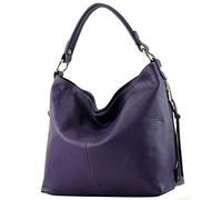 modamoda de - ital Shopper Shoulder Bag large leather T160, Colour:dark Purple
