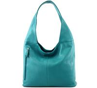 modamoda de - T155 - Shopper shoulder bag large made of Italian leather, color: turquoise blue