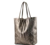 modamoda de T163 Women's Leather Shopper Shoulder Bag, Handmade in Italy, Altgd-met, Large