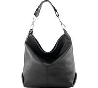 modamoda de T168 Women's Leather Shoulder Bag Medium Handmade in Italy, jet black, Medium