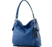 modamoda de - T185 - ital. Ladies leather shoulder bag, Colour:Blue