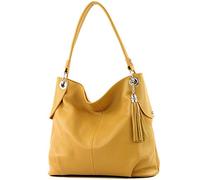 modamoda de - T185 - ital. Ladies leather shoulder bag, Colour:Mustard Yellow
