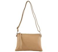 modamoda de - T186 - Italian Clutch/Shoulder Bag Leather Medium, Colour:beige