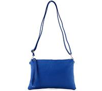 modamoda de - T186 - Italian Clutch/Shoulder Bag Leather Medium, Colour:Blue