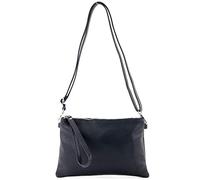 modamoda de - T186 - Italian Clutch/Shoulder Bag Leather Medium, Colour:Dark Blue