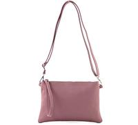 modamoda de - T186 - Italian Clutch/Shoulder Bag Leather Medium, Colour:Dusty Pink
