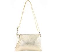 modamoda de - T186 - Italian Clutch/Shoulder Bag Leather Medium, Colour:Light gold