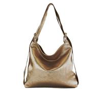 modamoda de - T192 Italian Women's Backpack Bag 2-in-1 Leather, Antique gold metallic, Large