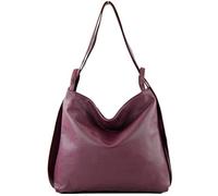 modamoda de - T192 Italian Women's Backpack Bag 2-in-1 Leather, Bordeaux Purple, Large