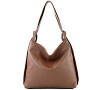 modamoda de - T192 Italian Women's Backpack Bag 2-in-1 Leather, chocolate brown, Large