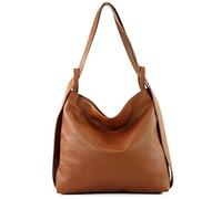 modamoda de - T192 Italian Women's Backpack Bag 2-in-1 Leather, Cognac, Large