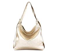 modamoda de - T192 Italian Women's Backpack Bag 2-in-1 Leather, Lightgold Metallic, Large