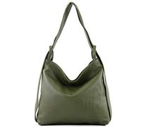 modamoda de - T192 Italian Women's Backpack Bag 2-in-1 Leather, olive green, Large