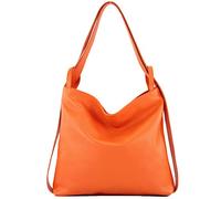 modamoda de - T192 Italian Women's Backpack Bag 2-in-1 Leather, orange, Large