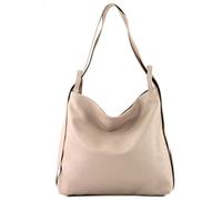 modamoda de - T192 Italian Women's Backpack Bag 2-in-1 Leather, Pink beige, Large