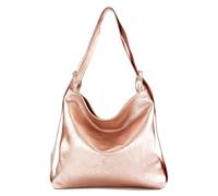 modamoda de - T192 Italian Women's Backpack Bag 2-in-1 Leather, Rose Gold Metallic, Large