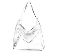 modamoda de - T192 Italian Women's Backpack Bag 2-in-1 Leather, silver-metallic, Large