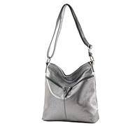 modamoda de - T196 - ital leather shoulder/shoulder bag, Colour:Silver Gray Metallic