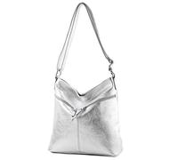 modamoda de - T196 - ital leather shoulder/shoulder bag, Colour:Silver metallic