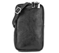 modamoda de T197 Women's Leather Mobile Phone Case 6.7 Inch Shoulder Bag Handmade in Italy, metallic black, XS