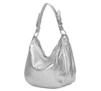 modamoda de - T200 - ital shoulder/shoulder bag made of leather, Colour:Silver metallic