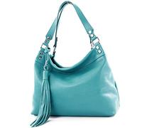 modamoda de - T201 - Italian Women's Shoulder Bag Made of Genuine Leather, turquoise, Medium