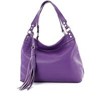 modamoda de T201 Women's Leather Shoulder Bag Handbag Handmade in Italy, purple, Medium