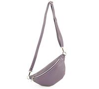 modamoda de - T211 - Italian Waist Bag, Bum Bag, Chest Bag, Medium Made of Soft Leather, Pastel Purple, Small