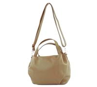 modamoda de T218 Women's Leather Handbag, Tote Bag, Shoulder Bag, Handmade in Italy, Grey beige / metal gold, Small