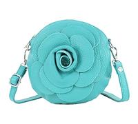 modamoda de T225 Women's Leather Shoulder Bag Evening Bag Clutch Flower Small Handmade in Italy, turquoise, Small