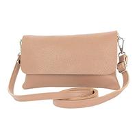 modamoda de - T226 - ital. Clutch Umhängetasche Klein Echtleder, Farbe:Rosabeige dunkel