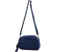 modamoda de T238 Women's Leather Suede Shoulder Bag Handmade in Italy, Suede dark blue, Medium