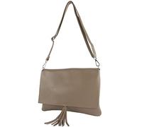modamoda de - T241 - Italian leather clutch shoulder bag medium, Dark taupe, Medium