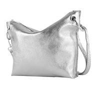 modamoda de - T243 - Italian shoulder bag small made of leather, color: silver metallic/silver