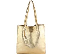 modamoda de - T247 - Italian leather shopper with removable inner pocket, color: light gold metallic