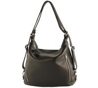 modamoda de - T249 - Italian ladies backpack bag 2 in 1 made of leather, color: black