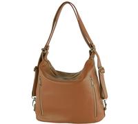 modamoda de - T249 - Italian ladies backpack bag 2 in 1 made of leather, color: cognac