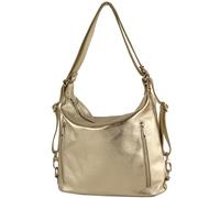 modamoda de - T249 - Italian ladies backpack bag 2 in 1 made of leather, color: light gold metallic