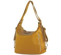 modamoda de - T249 - Italian ladies backpack bag 2 in 1 made of leather, color: mustard yellow