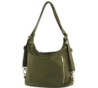 modamoda de - T249 - Italian ladies backpack bag 2 in 1 made of leather, color: olive green