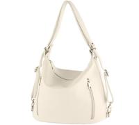 modamoda de - T249 - Italian ladies backpack bag 2 in 1 made of leather, color: white