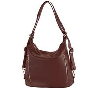 modamoda de - T249 Italian Women's Backpack Bag 2 in 1 Leather, claret, Medium