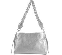 modamoda de T263 Women's Leather Shoulder Bag, Handmade in Italy, 27 x 10 x 18 cm, 3 Main Compartments, Removable Handle, silver-metallic, Medium