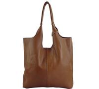 modamoda de T264 Women's Leather Shoulder Bag Shopper 40 x 3 x 35 cm Handmade in Italy, Cognac, Large