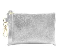 modamoda de Women's Leather Coin Purse, Key Case, Handmade in Italy, metallic silver, X-Small, Classic