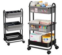 Modanais Baby Diaper Caddy Organizer Cart - 3 Tier Rolling Storage Cart with Wheels, Baby Essentials for Nursery Storage, Detachable Dividers - for Crib, Bedroom, Art & Craft Organizer (Black)