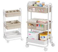 Modanais Baby Diaper Caddy Organizer Cart - 3 Tier Rolling Storage Cart with Wheels, Baby Essentials Nursery Storage, Detachable Dividers - for Crib, Bedroom, Art & Craft Organizer (Off White)