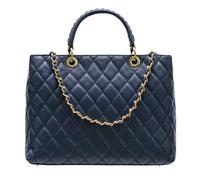 Modarno Bag with Braided Handle in Genuine Leather Quilted Hand and Shoulder 33 x 14 x 24 cm, dark blue, Large