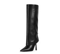 Modatope Fold Over Knee High Boots Women Pointed Toe Stiletto Heel Tall Boots Side Zipper Womens Dressy Boot, A-black, 5 UK